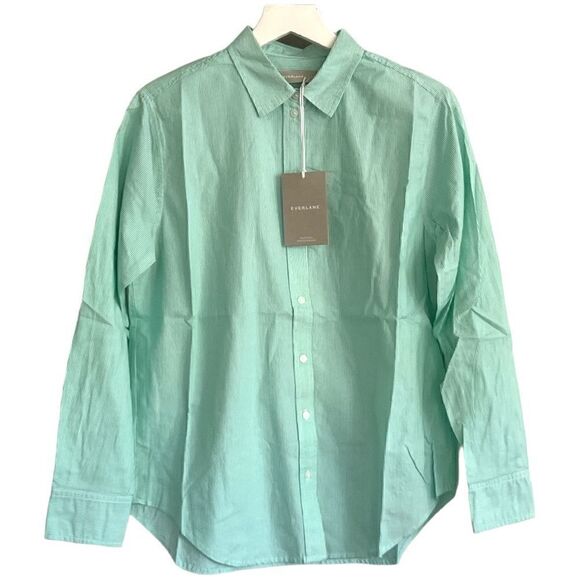 NWT Everlane Cotton Relaxed Striped Button Down Shirt Mint Size 4 - Picture 1 of 5